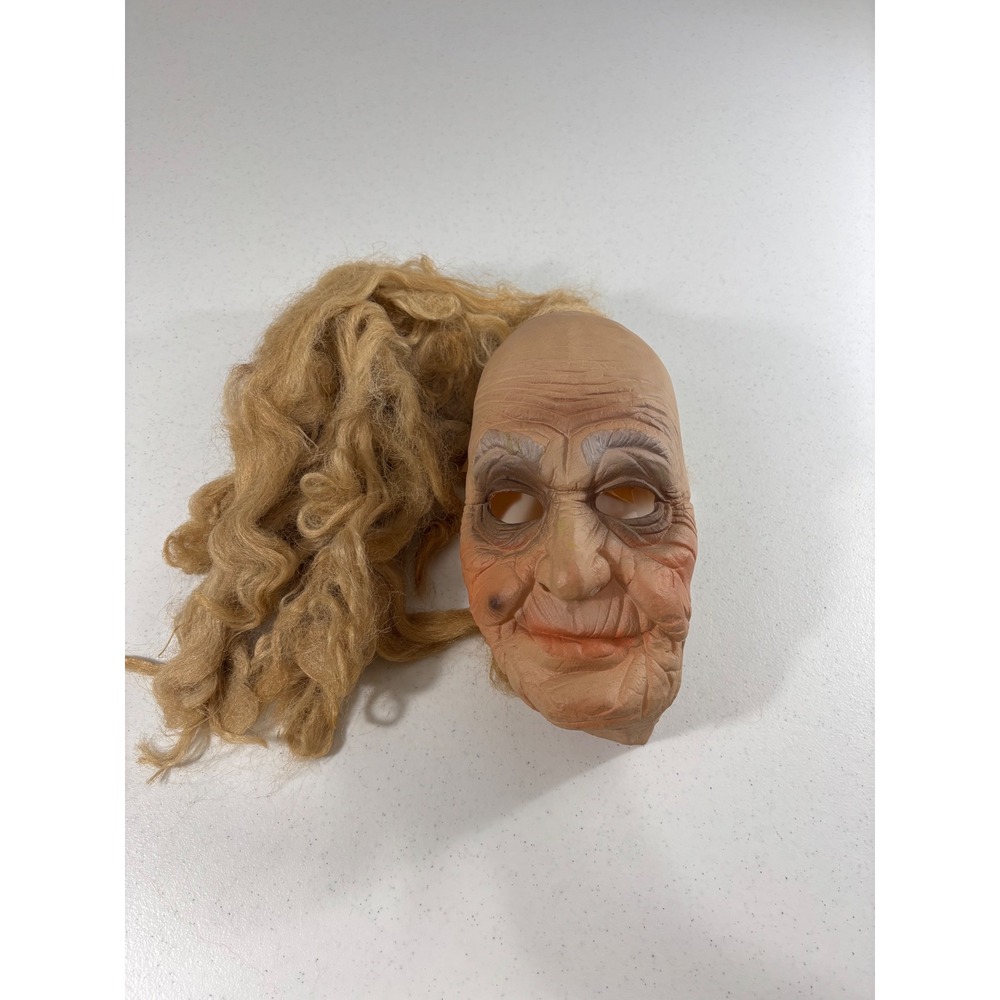 Vintage Cesar 1971 Old Woman Grandma Rubber Mask Blonde Hair Halloween Costume